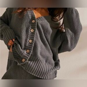 Free People Charcoal Gray Waffle Cardigan Set